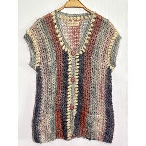 Rose Roques Mohair Sweater Vest Womens Medium Blue Artisan Open Knit Africa RARE
